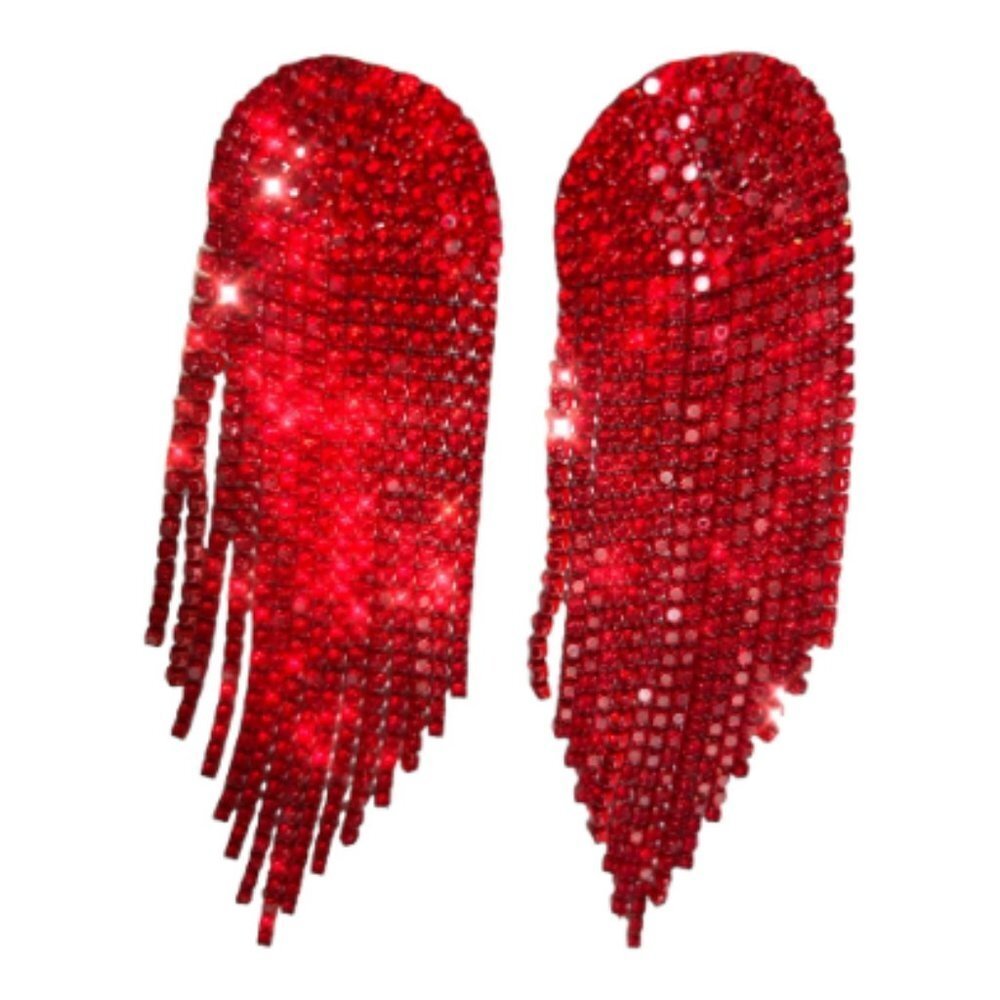 Red Earring Dangle Rhinestone Tassel Fringe Wedding Bridal Jewelry Prom Jewelry